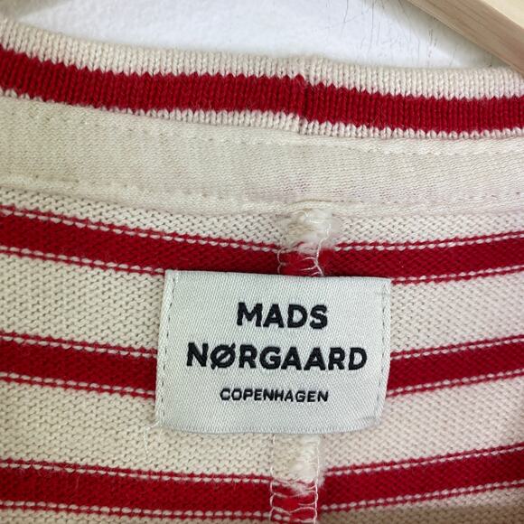 Mads Norgaard Red Striped Short Sleeve Ruffle Dress Girls Size 8 Organic Cotton - Picture 4 of 6